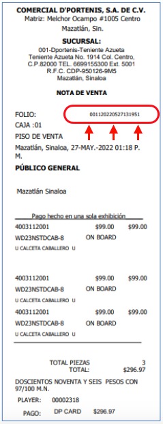 Ticket impreso